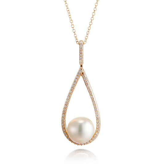Open Teardrop 9mm Pearl Pendant Necklace