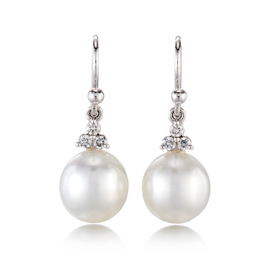 Gump's Signature White Gold Madison Drop Earrings in South Sea Pearls & Diamonds