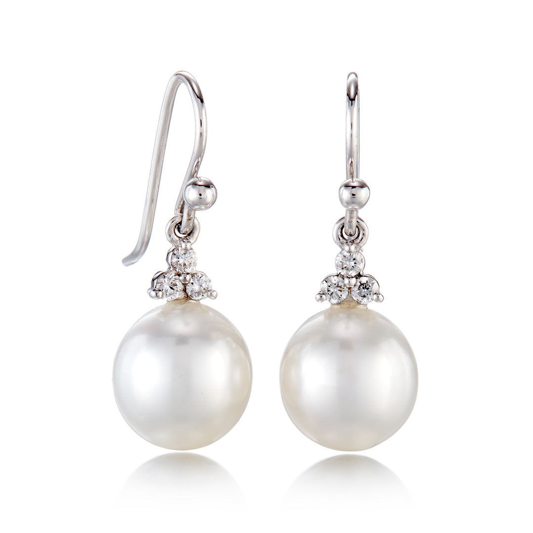 White Gold Madison Drop Earrings in South Sea Pearls & Diamonds