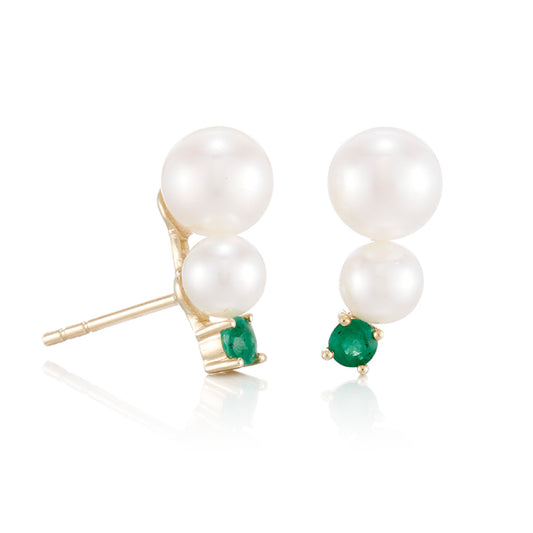 Pearl & Emerald Climber Earrings