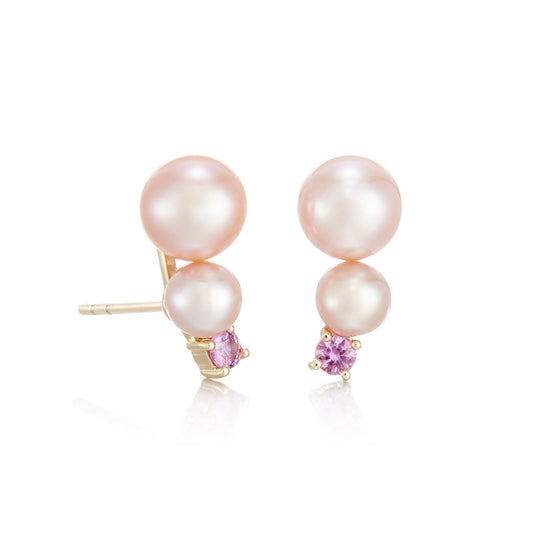 Pink Pearl & Pink Sapphire Climber Earrings