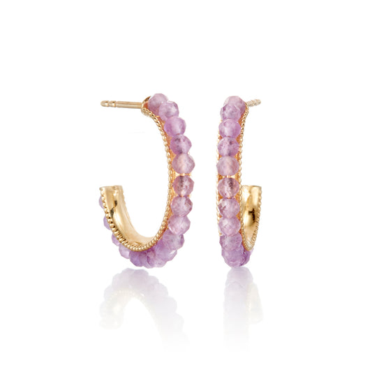 Faceted Amethyst Hoop Earrings