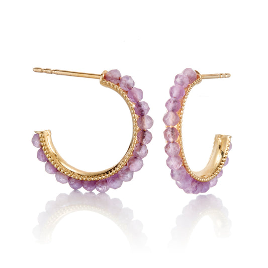 Faceted Amethyst Hoop Earrings