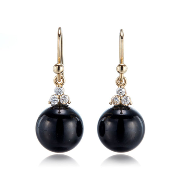 Gump's Signature Madison Drop Earrings in Black Jade & Diamonds