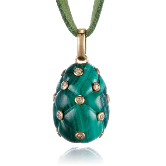 Malachite & Diamond Egg Pendant Necklace