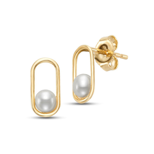 4mm Pearl Ellipse Drop Earrings