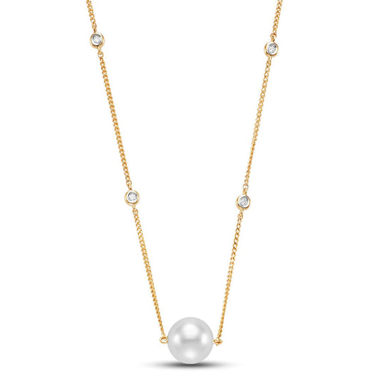 8.5mm Pearl & Diamond Station Necklace