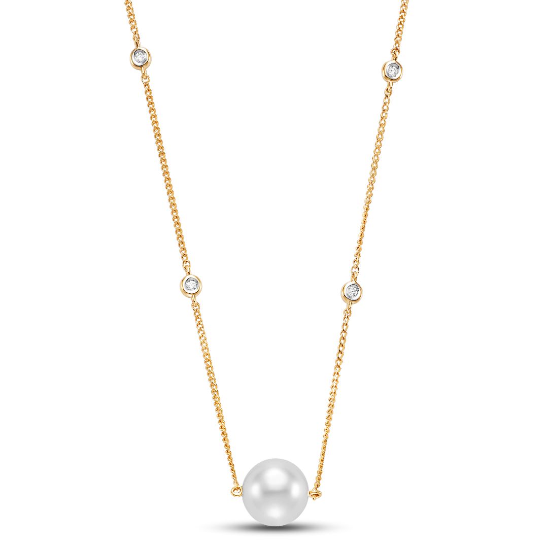 8.5mm Pearl & Diamond Station Necklace