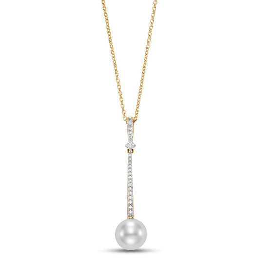 Diamond Stick & Pearl Pendant Necklace