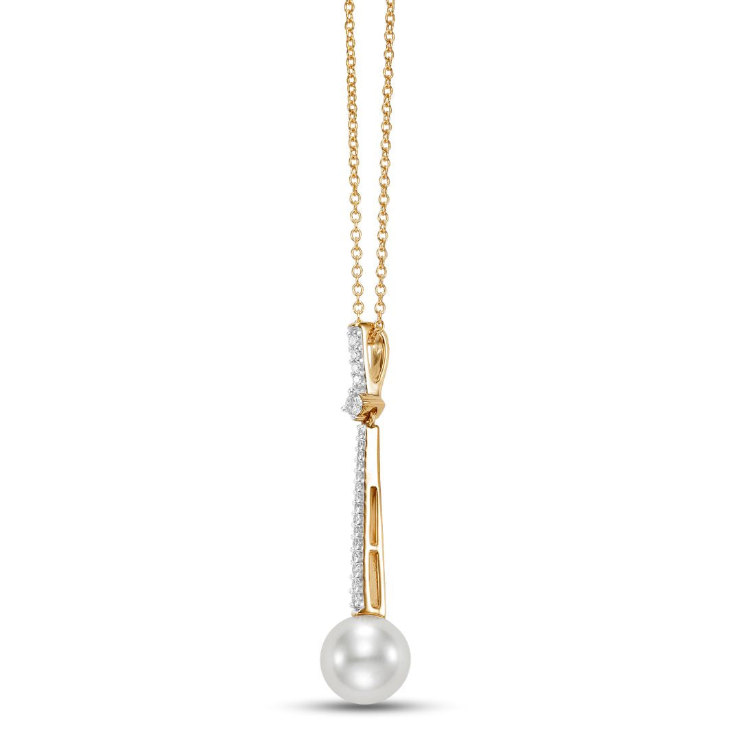 Diamond Stick & Pearl Pendant Necklace