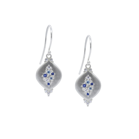 Adel Chefridi Sapphire, Aquamarine & Diamond Cluster Pendant Earrings