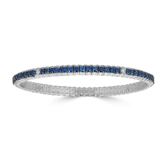 Zydo White Gold Stretch Bracelet with Blue Sapphires
