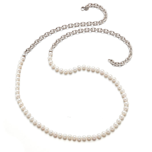 6mm Pearl & Silver Link Necklace