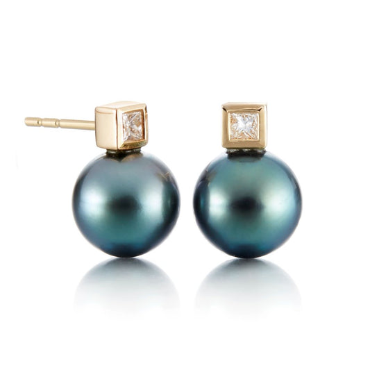 Duchess Earrings in Tahitian Pearls & Diamonds