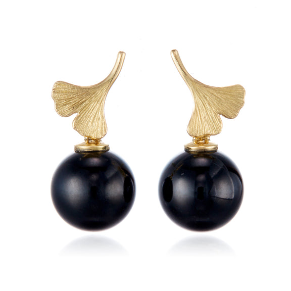 Gudrun Langner x Gump's Ginkgo Black Jade Drop Earrings