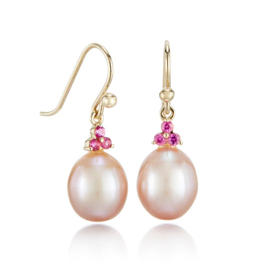 Madison Drop Earrings in Pink Pearls & Pink Sapphires