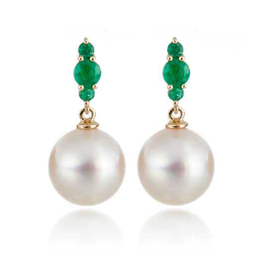 Gump's Signature Orion Earrings in White Akoya Pearls & Emeralds