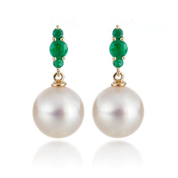 Gump's Signature Orion Earrings in White Akoya Pearls & Emeralds