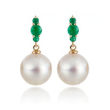 Gump's Signature Orion Earrings in White Akoya Pearls & Emeralds