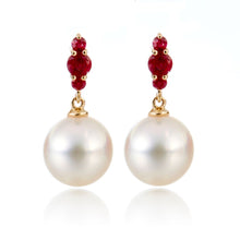 Gump's Signature Orion Earrings in White Akoya Pearls & Rubies