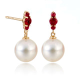 Orion Earrings in White Akoya Pearls & Rubies