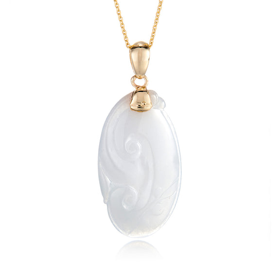 Gump's Signature White Jade Carved Ruyi Pendant