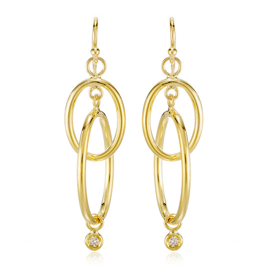 Double Hoop & Diamond Drop Earrings