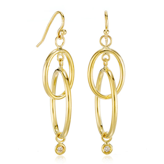 Double Hoop & Diamond Drop Earrings