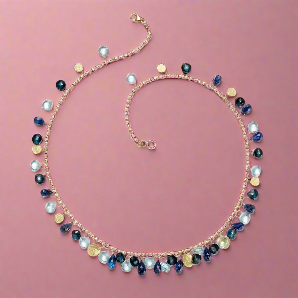 Blue Multi-Gemstone Briolette & Petal Necklace