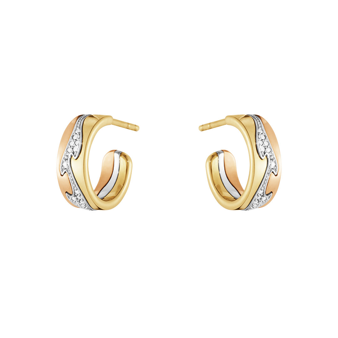 Georg Jensen Fusion Tri-Color Gold & Diamond Hoop Earrings