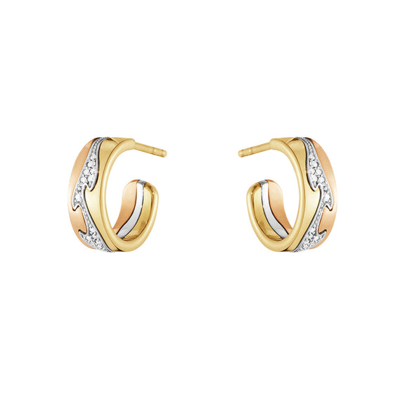 Georg Jensen Fusion Tri-Color Gold & Diamond Hoop Earrings