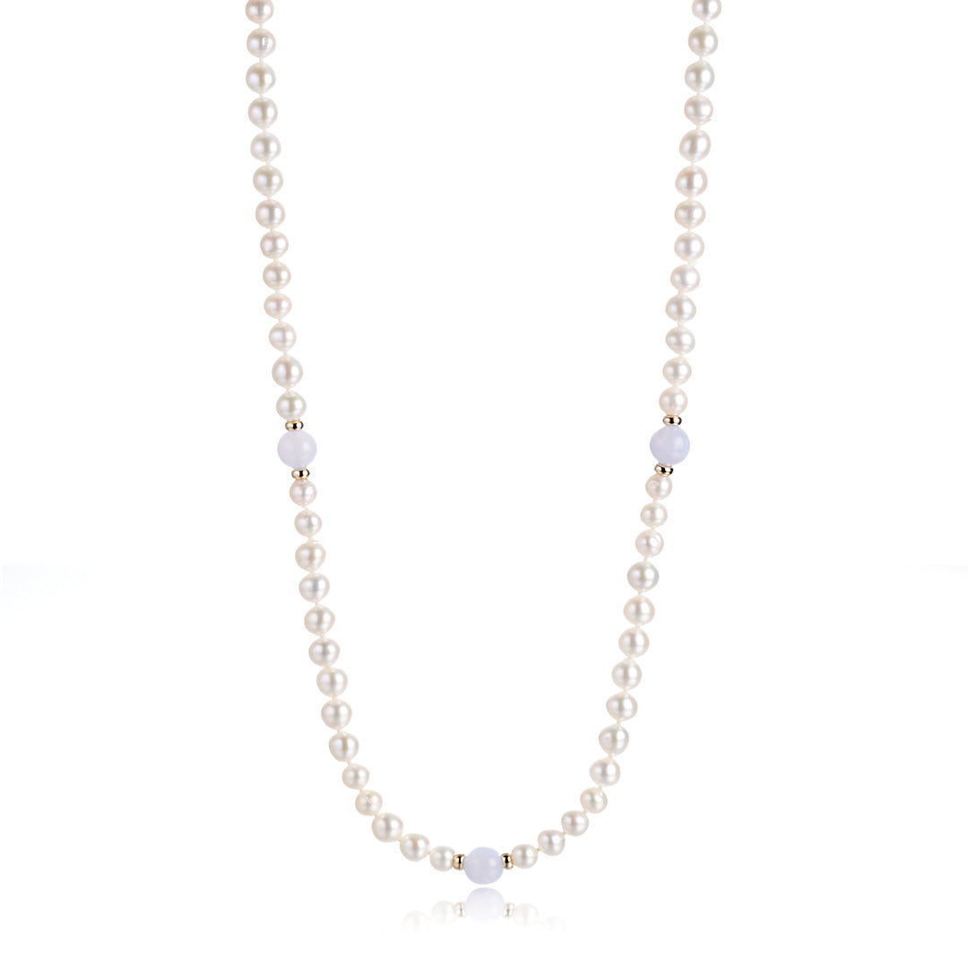 Pearl & Blue Lace Agate Rope Necklace