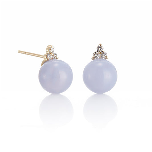 Madison Earrings in Blue Lace Agate & Diamonds