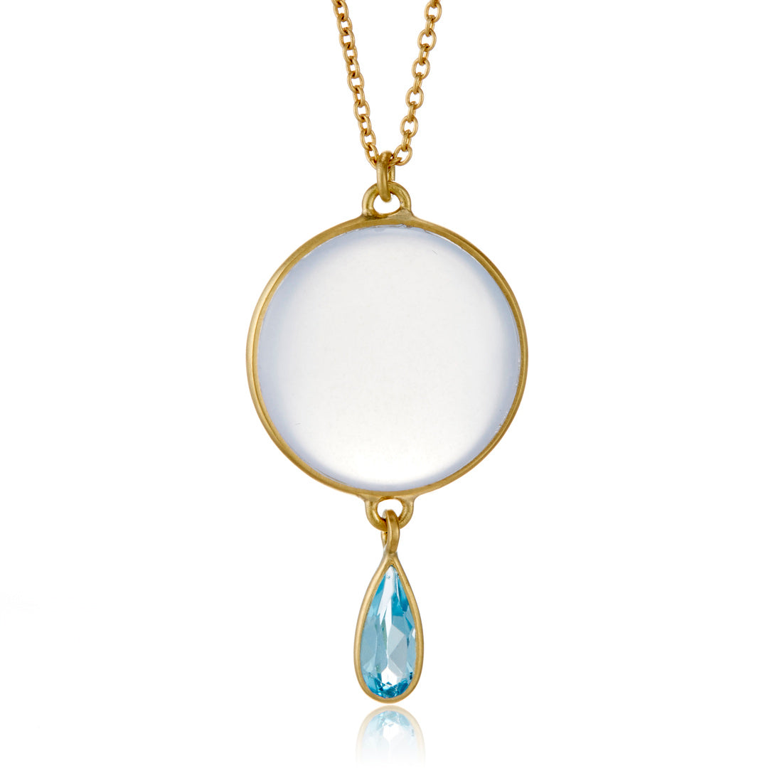 Kothari Chalcedony & Blue Topaz Moon Drop Necklace