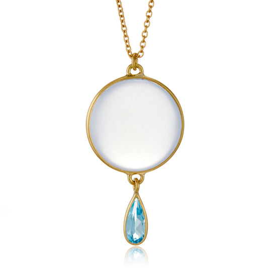 Kothari Chalcedony & Blue Topaz Moon Drop Necklace