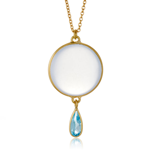Kothari Chalcedony & Blue Topaz Moon Drop Necklace
