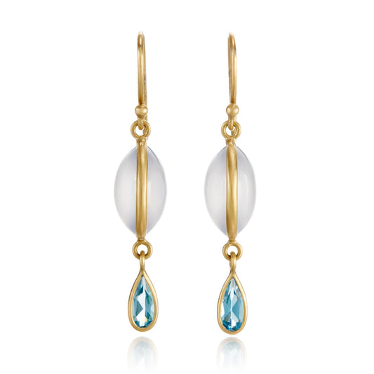 Chalcedony & Blue Topaz Moon Phase Drop Earrings