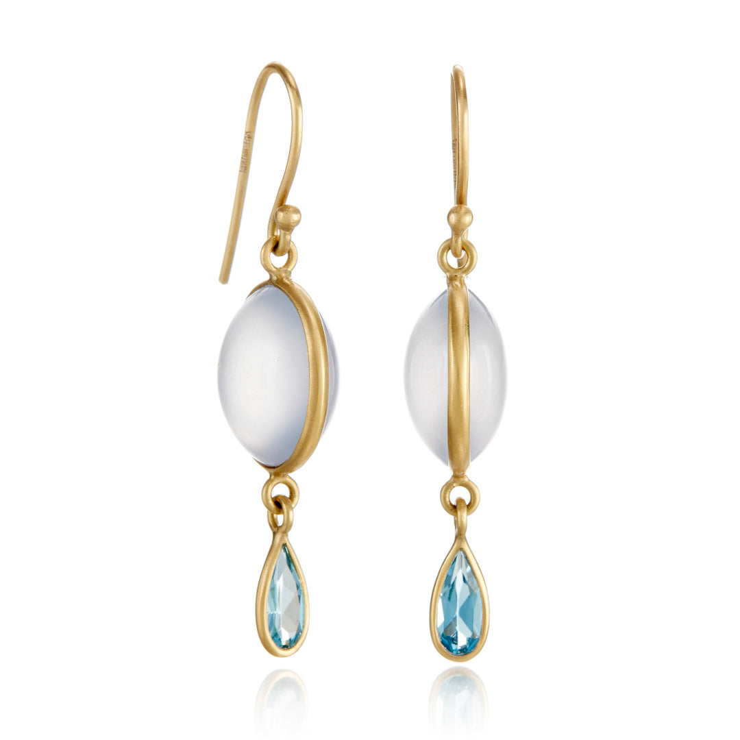 Kothari Chalcedony & Blue Topaz Moon Phase Drop Earrings