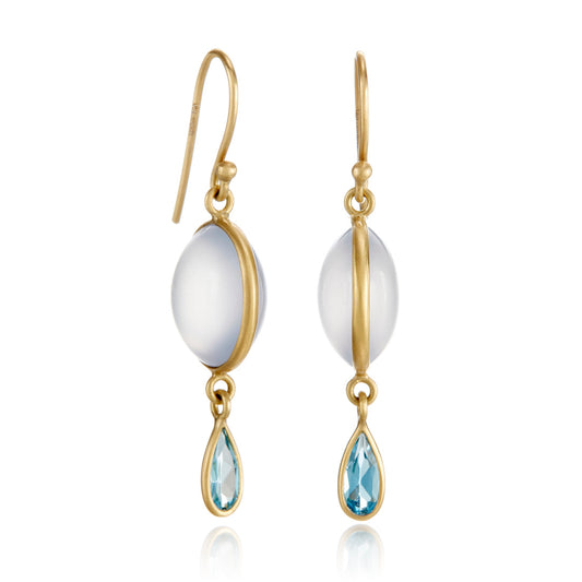 Kothari Chalcedony & Blue Topaz Moon Phase Drop Earrings