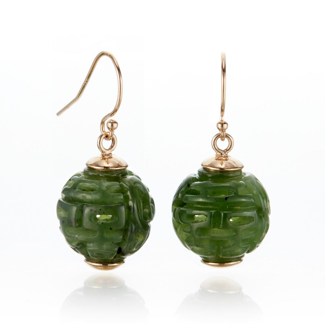 Green Nephrite Jade Dragon Ball Earrings