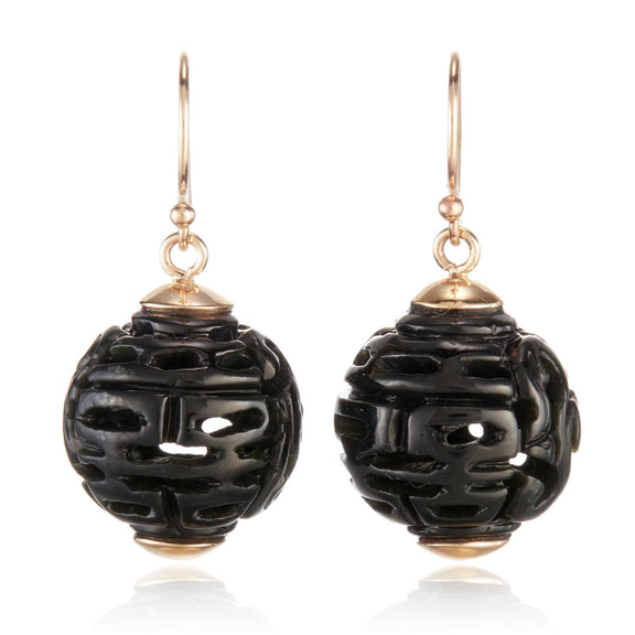 Gump's Signature Black Nephrite Jade Dragon Ball Earrings