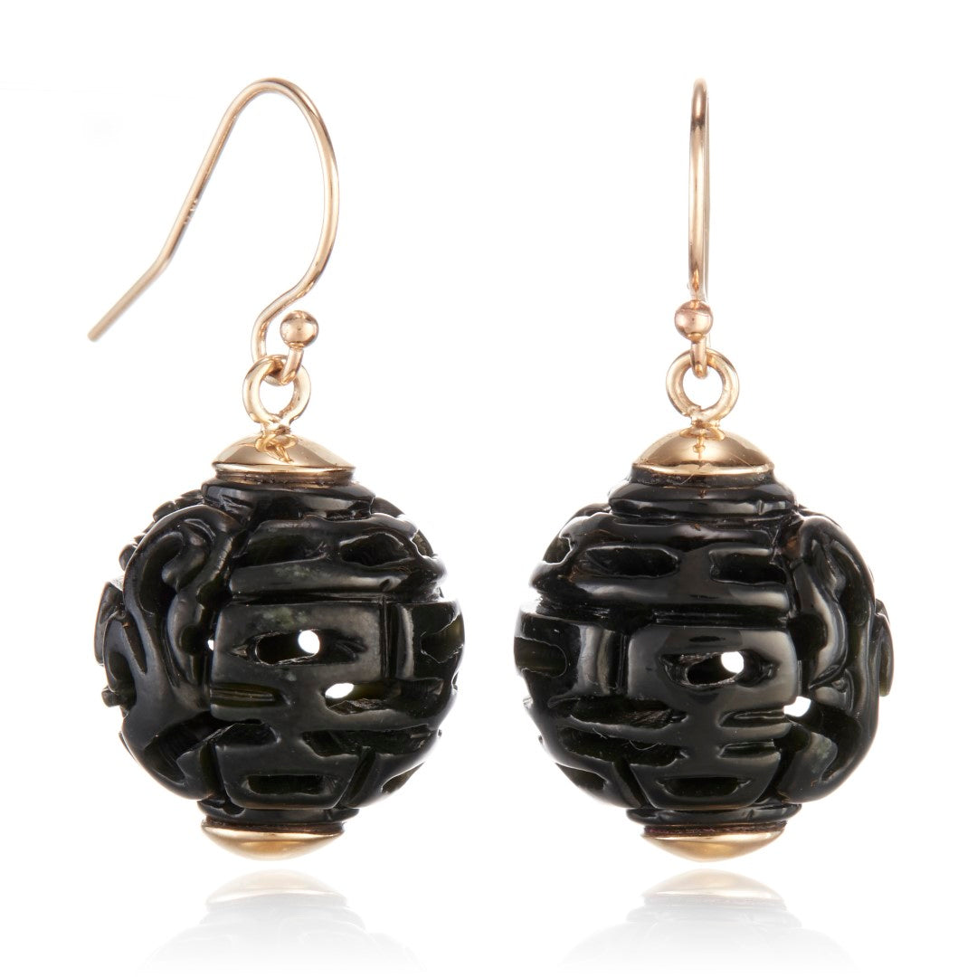 Black Nephrite Jade Dragon Ball Earrings