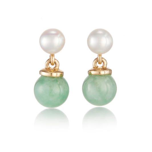 Gump's Signature Victoria Earrings in Apple Green Jade & Pearls