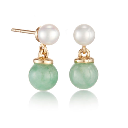 Victoria Earrings in Apple Green Jade & Pearls