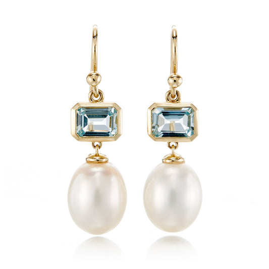 Gump's Signature Pearl & Aquamarine Drop Earrings