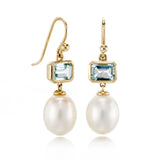 Pearl & Aquamarine Drop Earrings