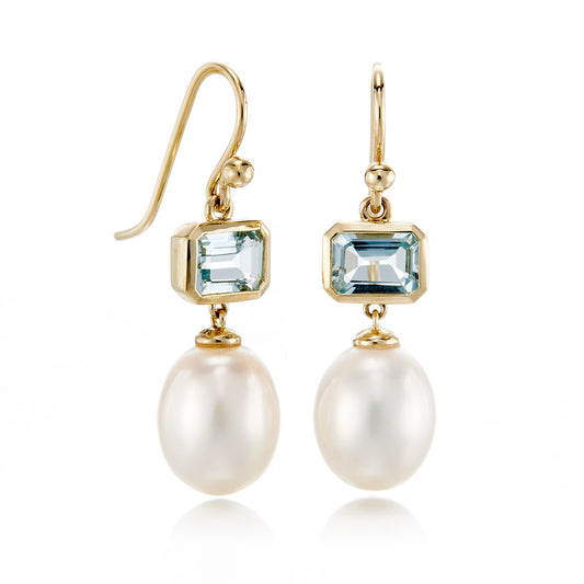Pearl & Aquamarine Drop Earrings