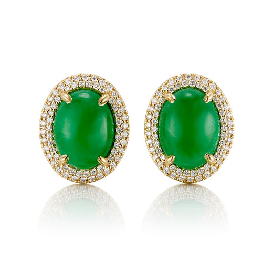 Gump's Signature Apple Green Jade Cabochon & Diamond Earrings