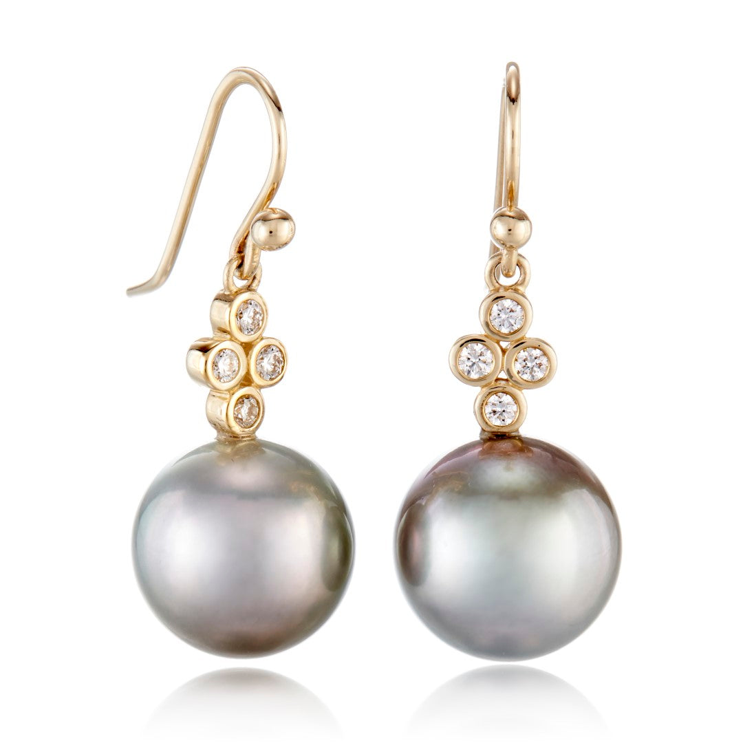 Dominique Drop Earrings in Tahitian Pearls & Diamonds