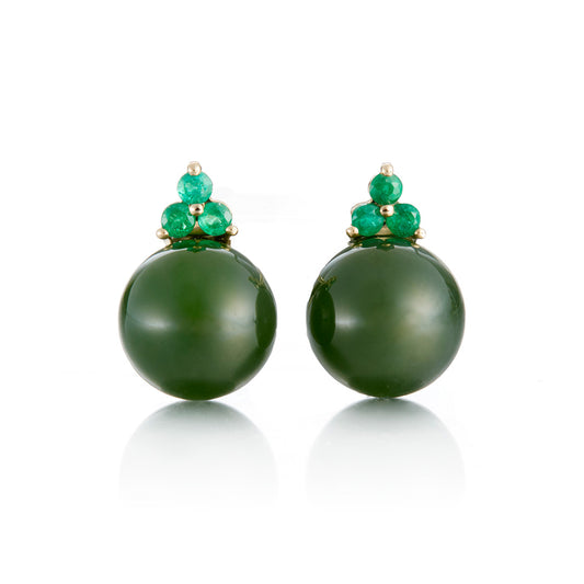 Gump's Signature Madison Earrings in Green Nephrite Jade & Emeralds